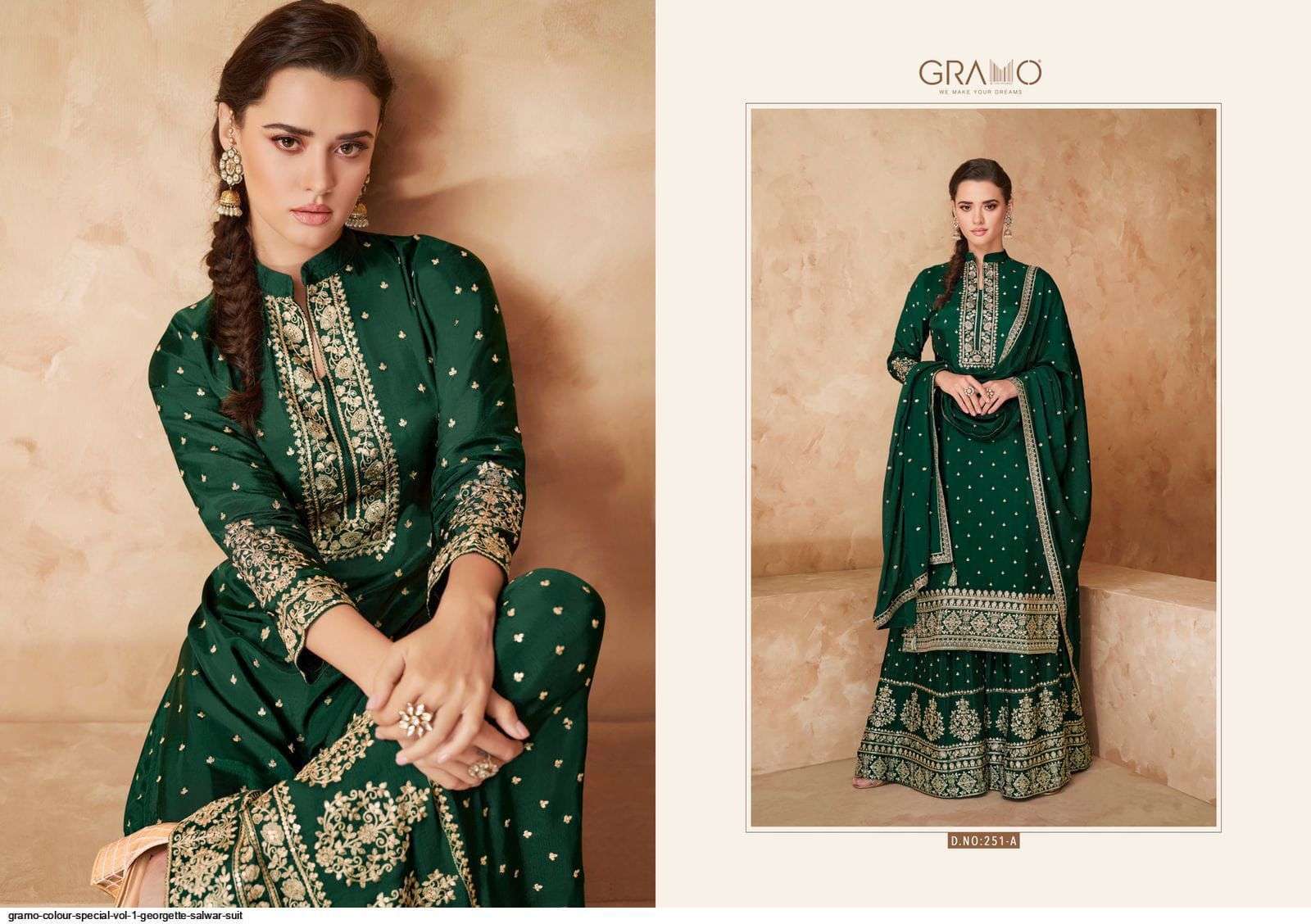 gramo color special series 251 heavy faux georgette suit 