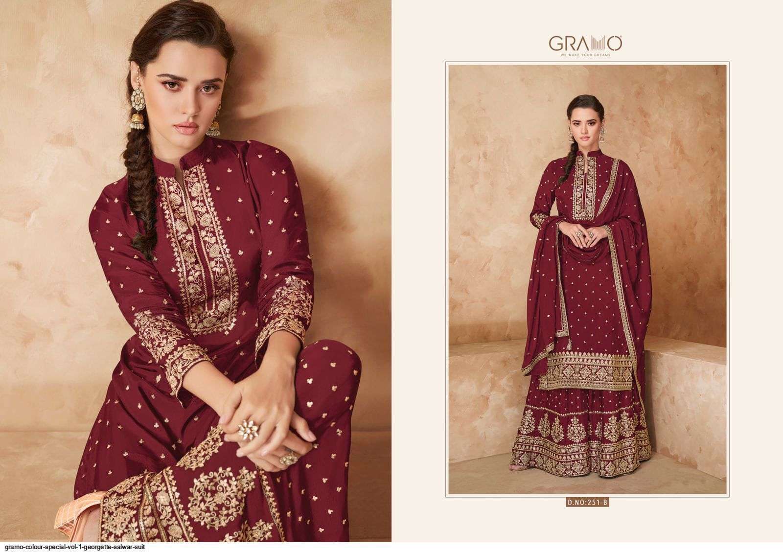 gramo color special series 251 heavy faux georgette suit 