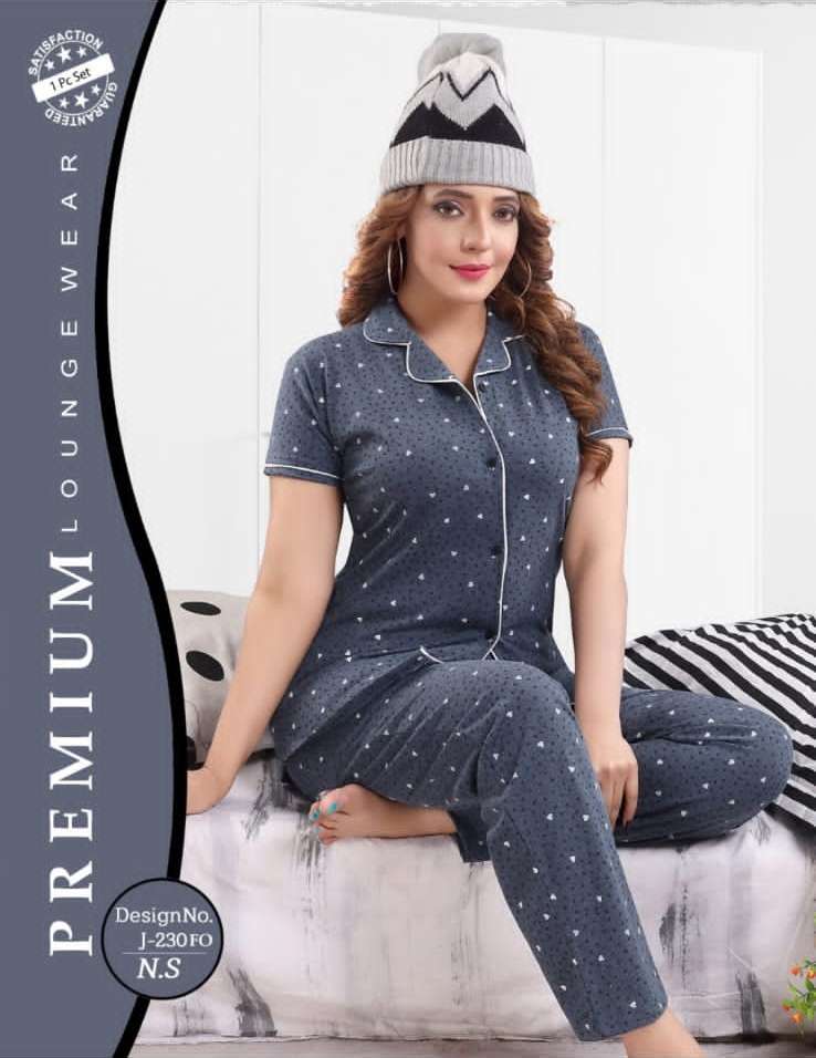 Premium Night Dress With Front Collar - Size Set Pure Cotton Lycra