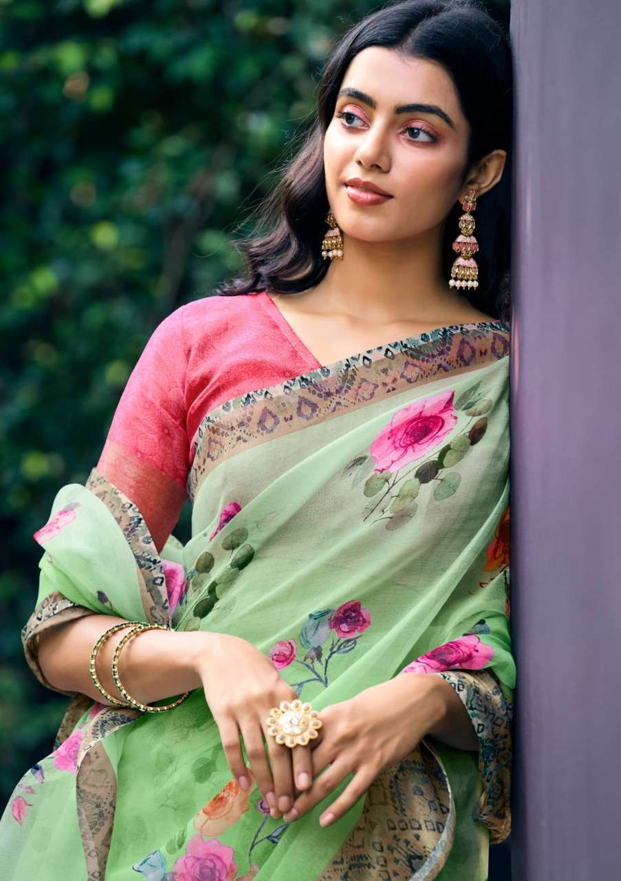 shangrila rosey orgenza vol 3 Digital floral Prints On Slub Organza saree