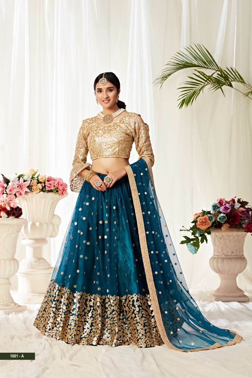 AAWIYA 1001 COLORS DESIGNER BUTTERFLY NET LEHENGA 