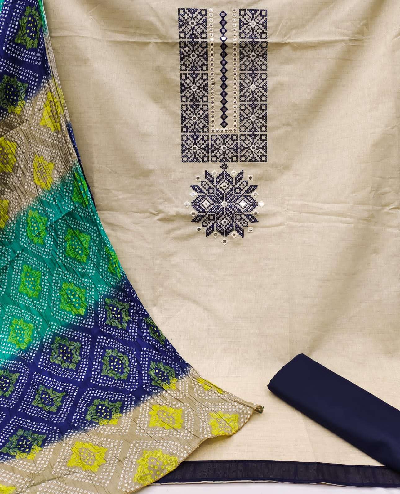 BT-07 DESIGNER KHADI COTTON MULTI MIRROR WORK NON CATALOG SUIT 