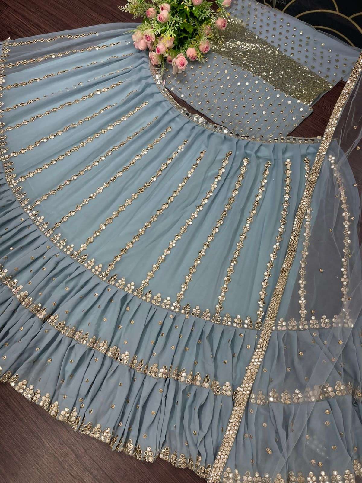 BT-13 DESIGNER GEORGETTE HEAVY MIRROR WORK LEHENGA 