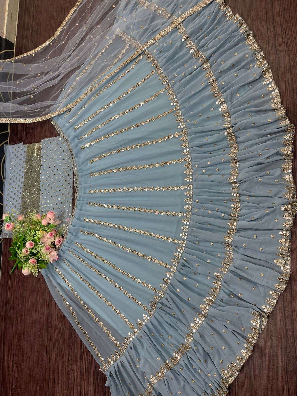 BT-13 DESIGNER GEORGETTE HEAVY MIRROR WORK LEHENGA 