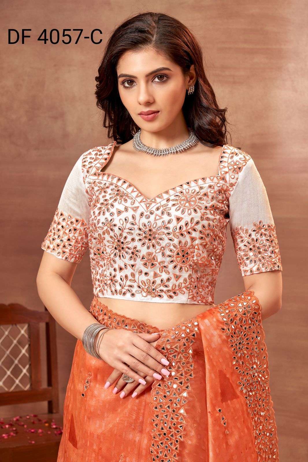 divya df 4057 mirror vol 1 organza print with mirror work saree