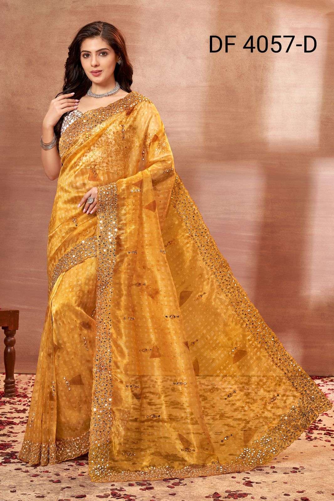 divya df 4057 mirror vol 1 organza print with mirror work saree
