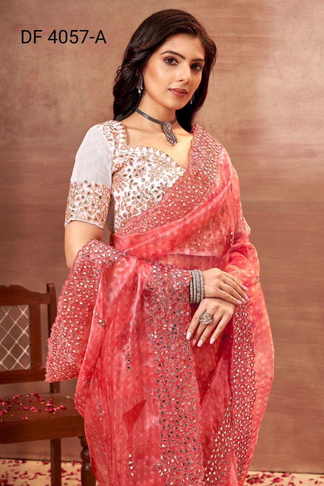 divya df 4057 mirror vol 1 organza print with mirror work saree