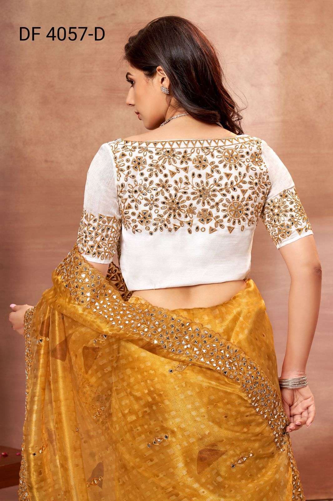 divya df 4057 mirror vol 1 organza print with mirror work saree