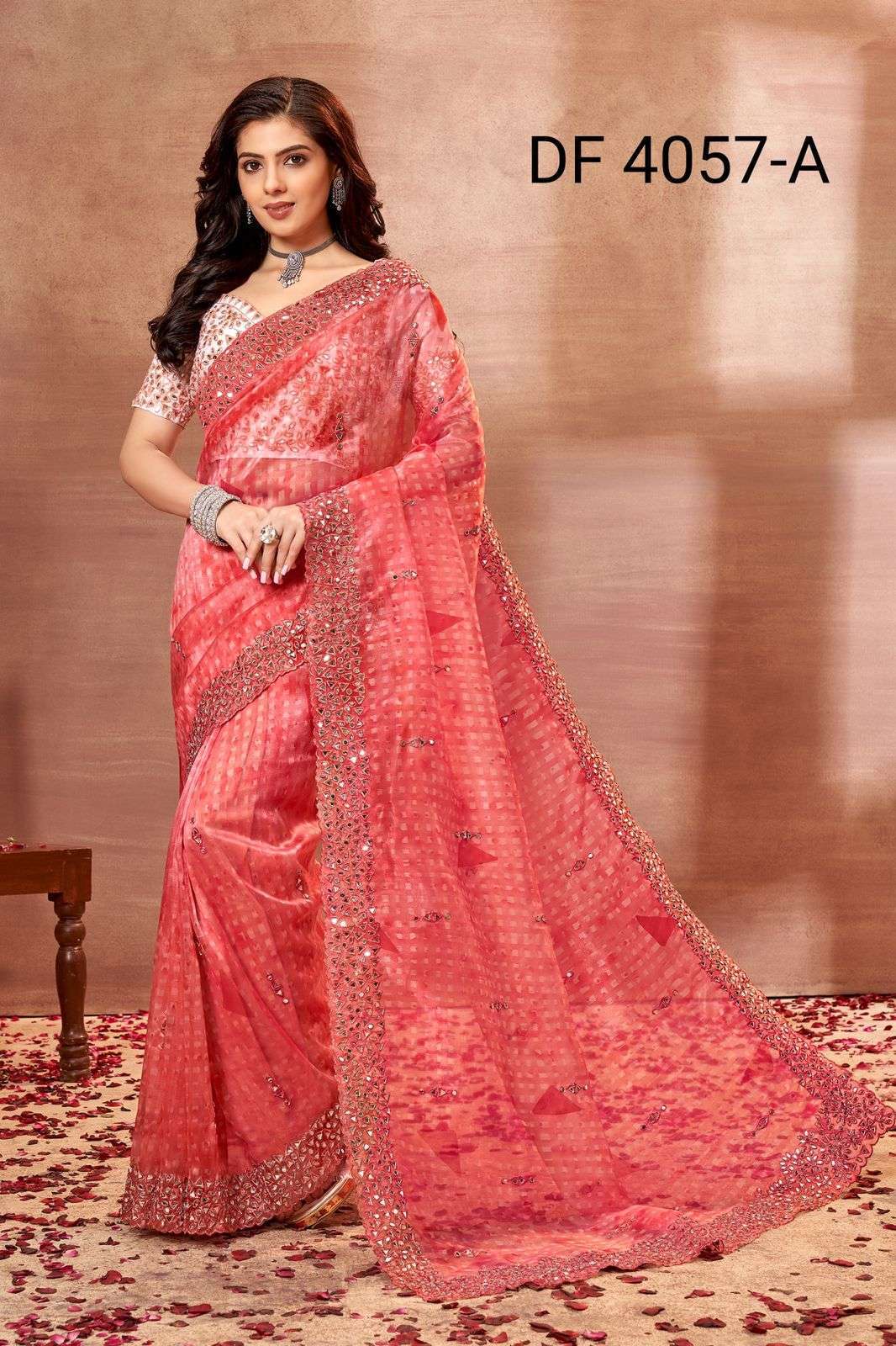 divya df 4057 mirror vol 1 organza print with mirror work saree