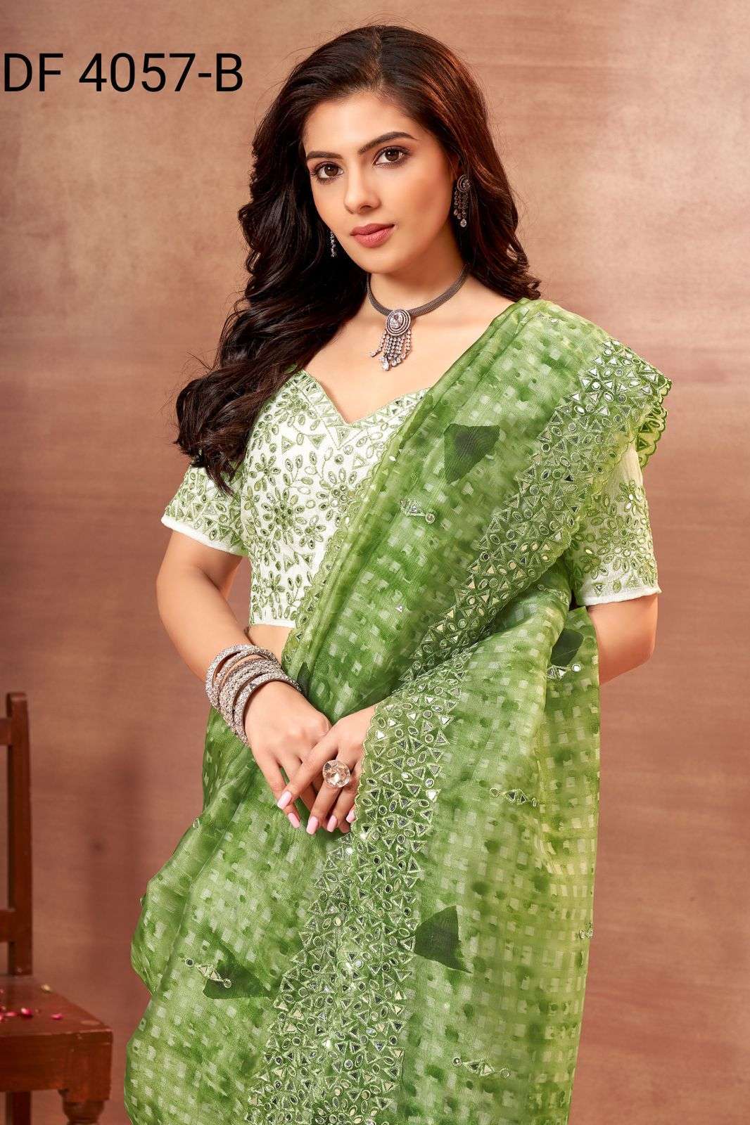 divya df 4057 mirror vol 1 organza print with mirror work saree
