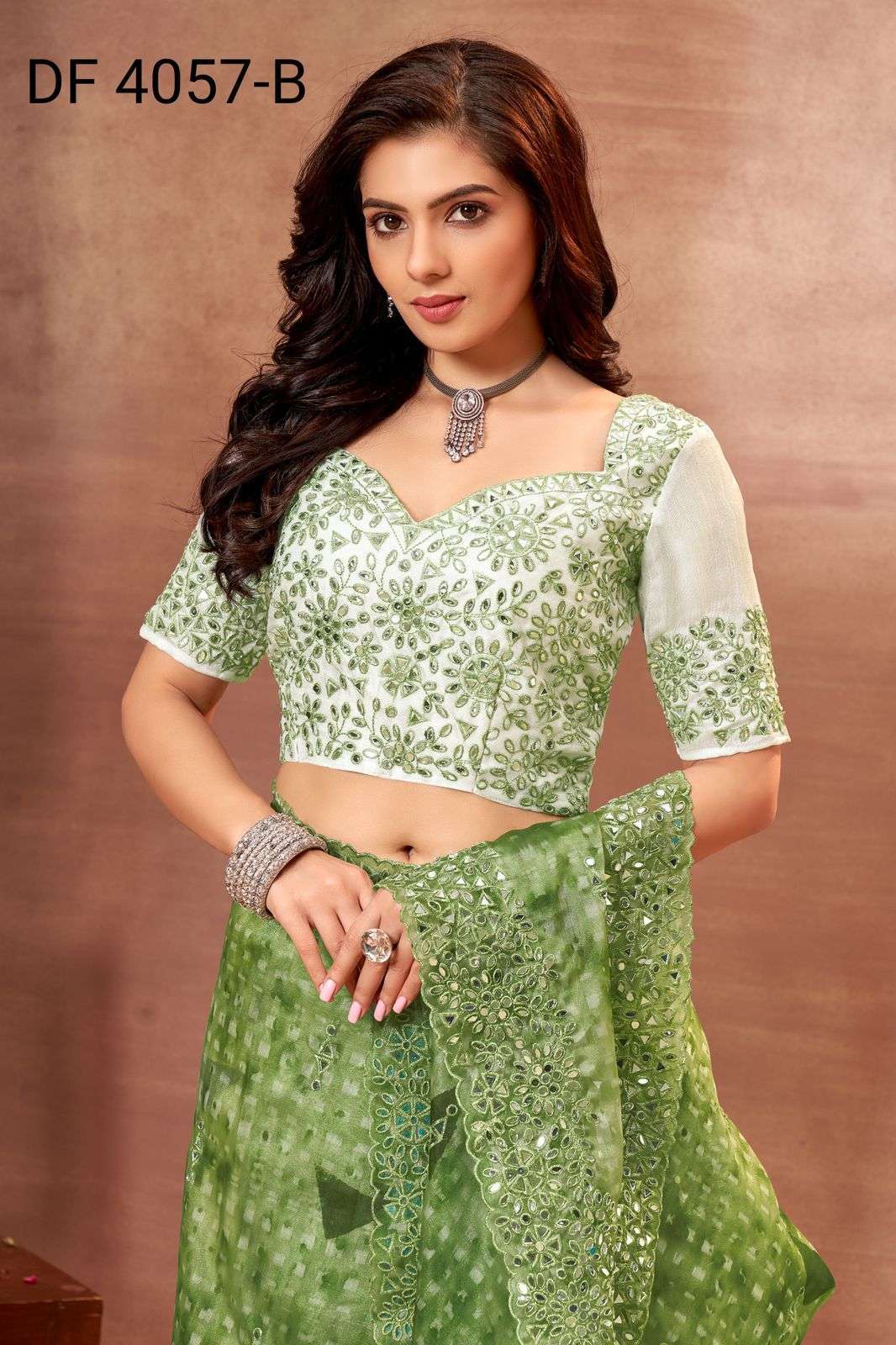divya df 4057 mirror vol 1 organza print with mirror work saree