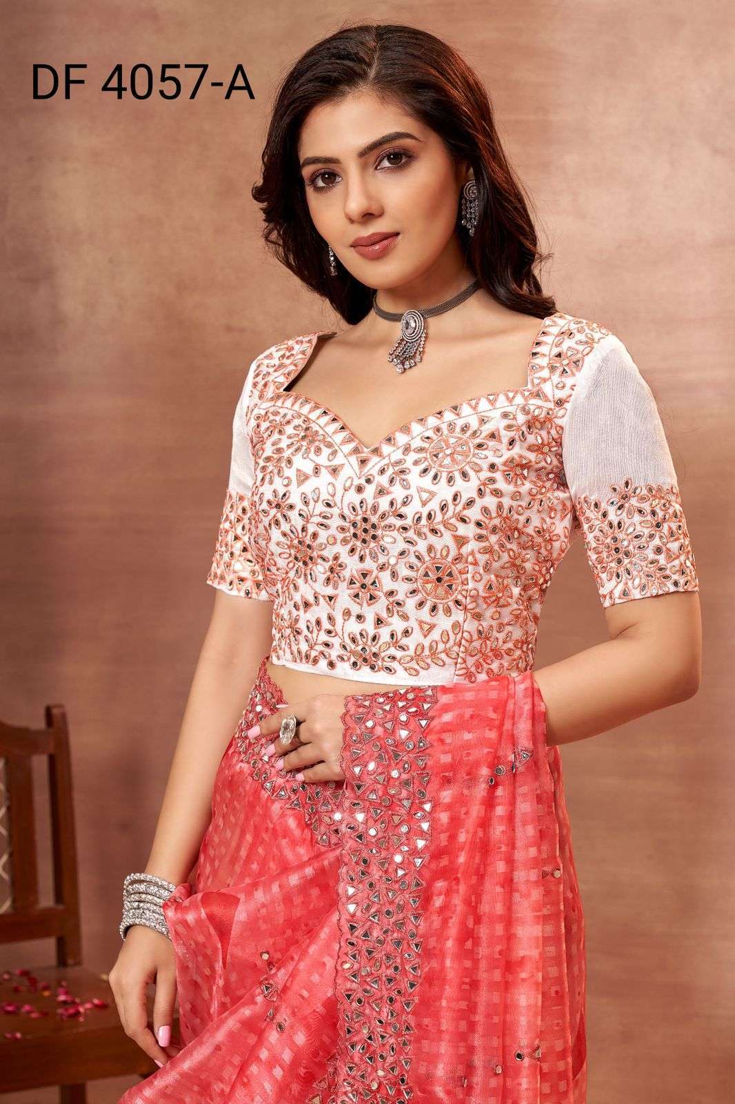 divya df 4057 mirror vol 1 organza print with mirror work saree