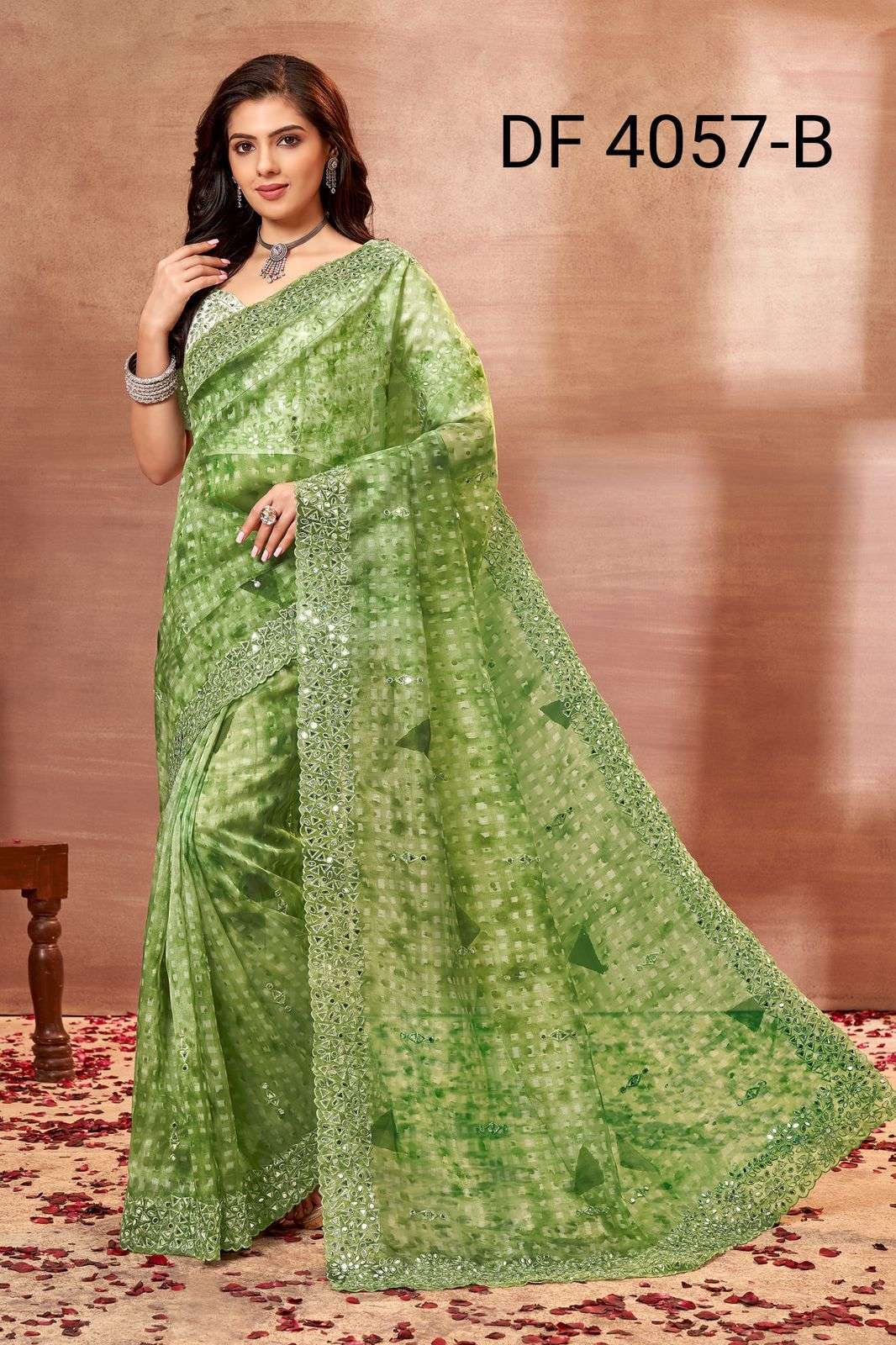 divya df 4057 mirror vol 1 organza print with mirror work saree