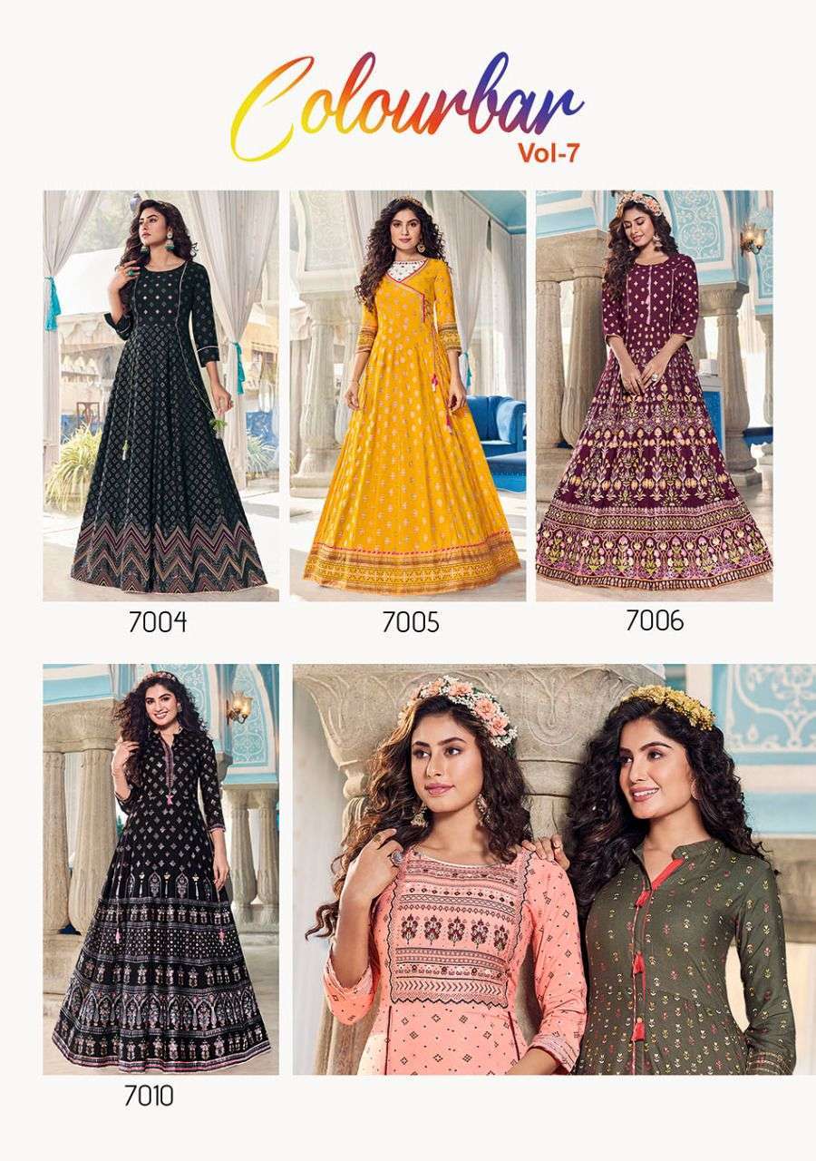kajal style fashion colorbar vol 7 series 7001-7010 heavy rayon kurti 