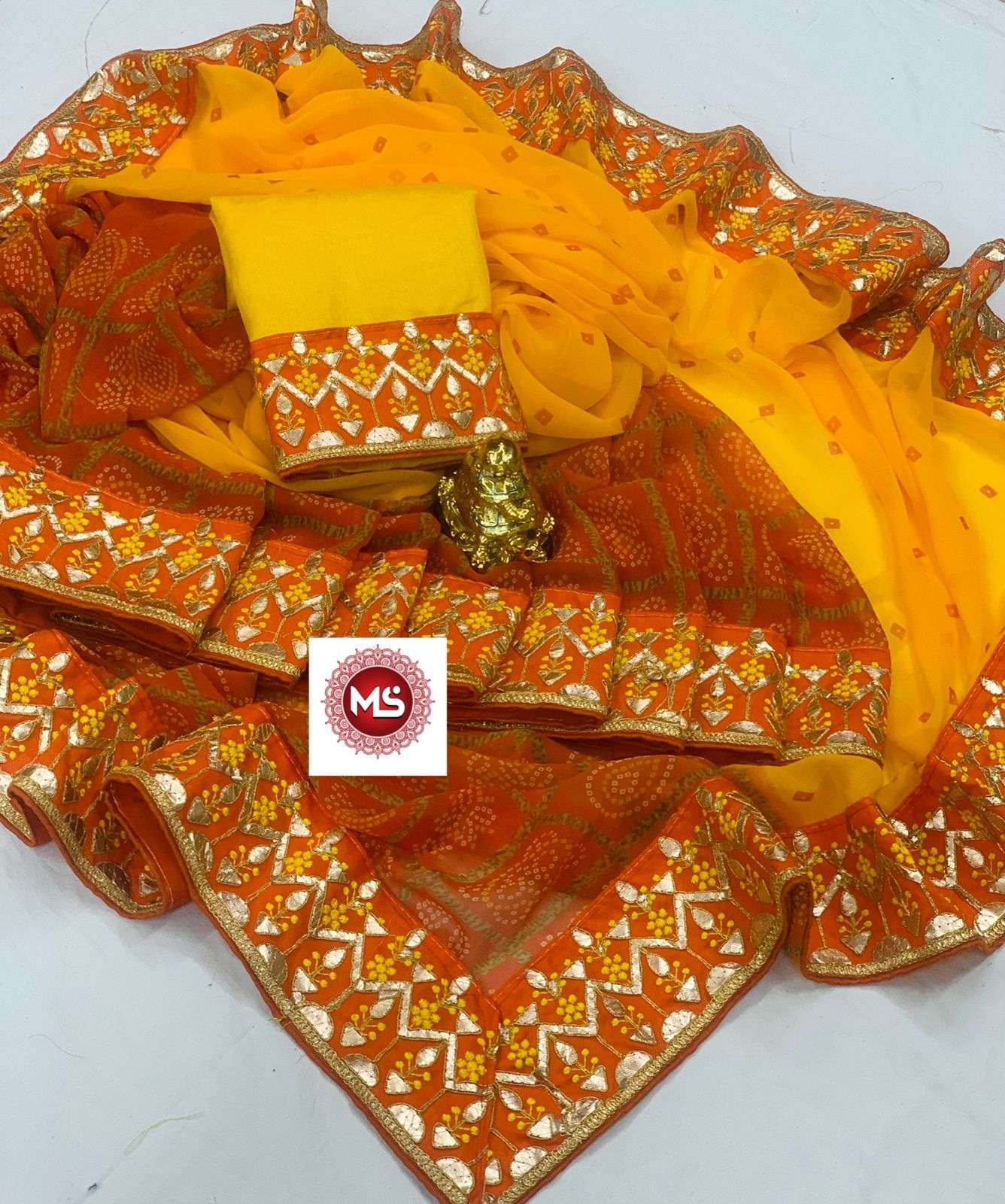 MS BRAND COLOURS DESIGNER GEORGETTE BANDHANI GOTA PATTI WORK SAREE 