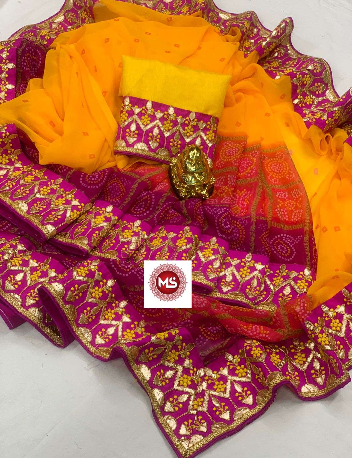 MS BRAND COLOURS DESIGNER GEORGETTE BANDHANI GOTA PATTI WORK SAREE 