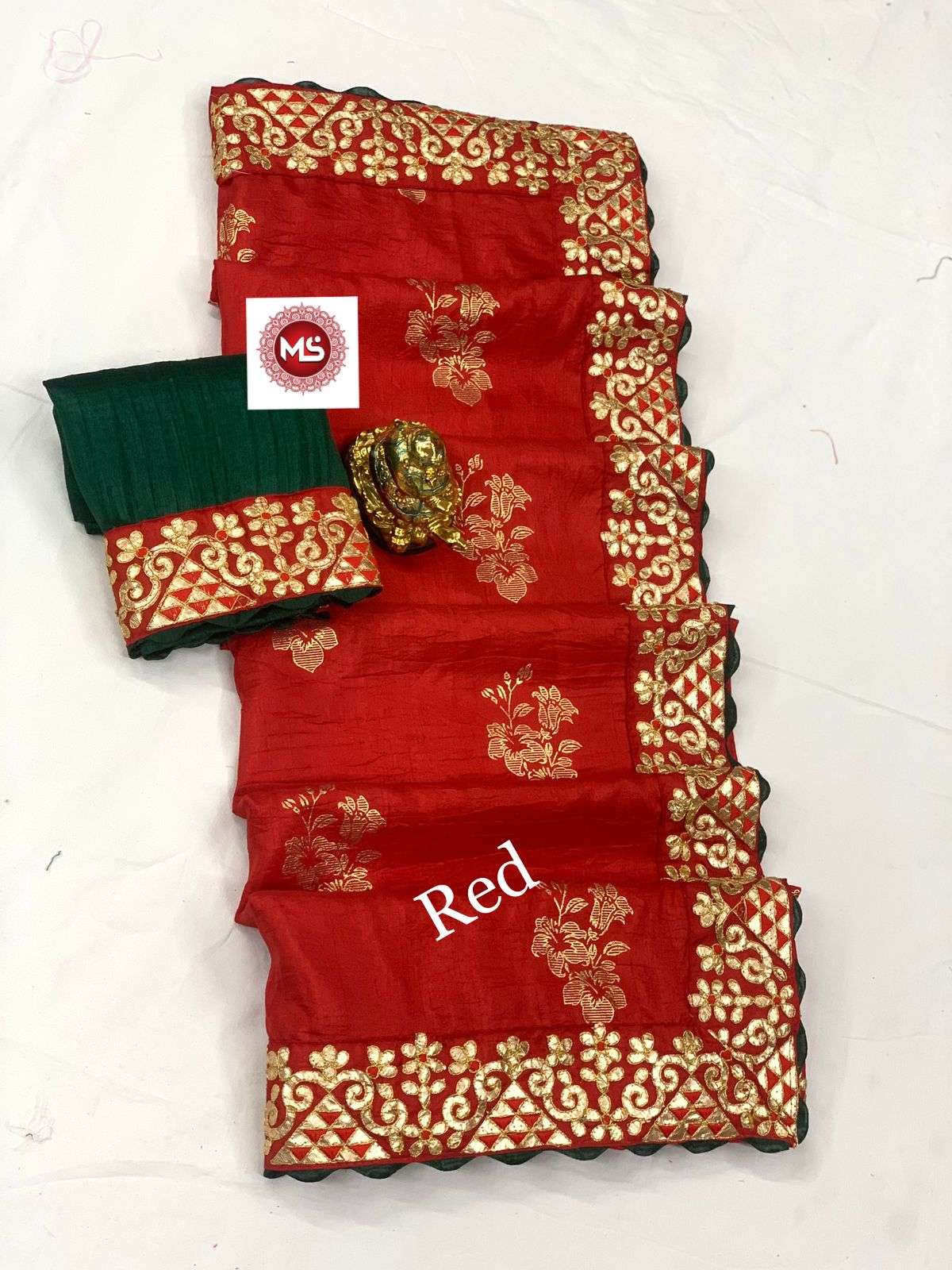 MS BRAND FOIL DESIGNER DOLA SILK FOIL WORK SAREE