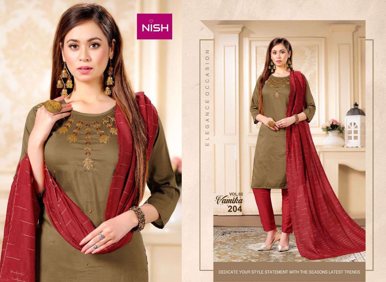 nish vaamika vol-2 series 201-206 chinon heavy fancy readymade suit