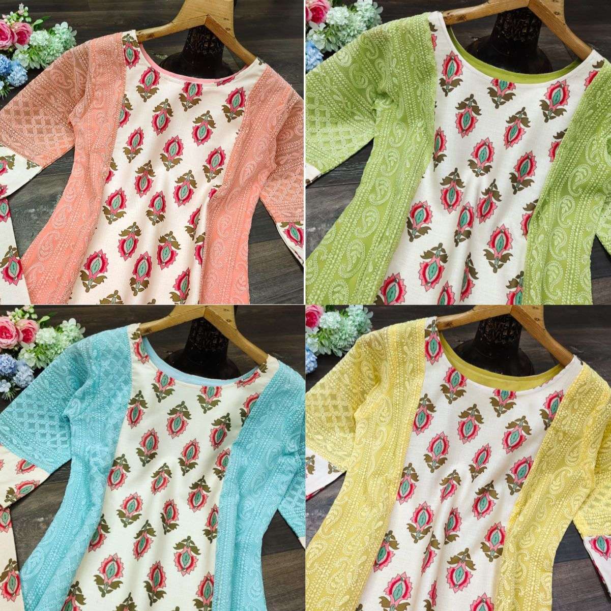 X-LADY CHIKANKARI 4 COLORS DESIGNER GEORGETTE KURTI 
