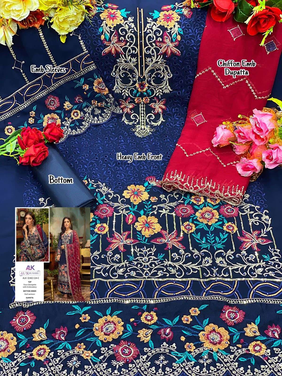 al khushbu alk 124 colors georgette embroidery pakistani dresses