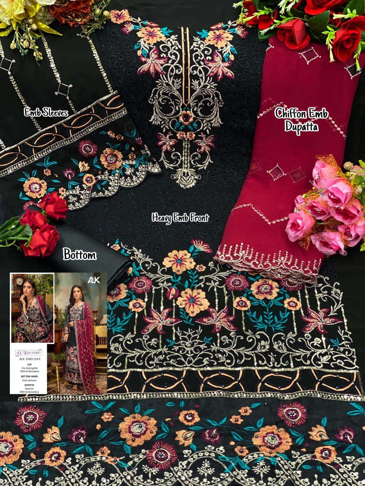al khushbu alk 124 colors georgette embroidery pakistani dresses