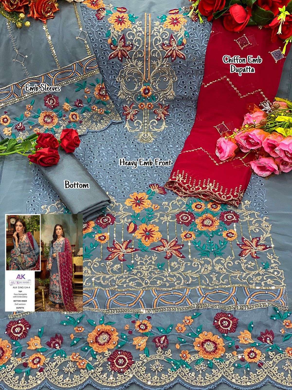 al khushbu alk 124 colors georgette embroidery pakistani dresses