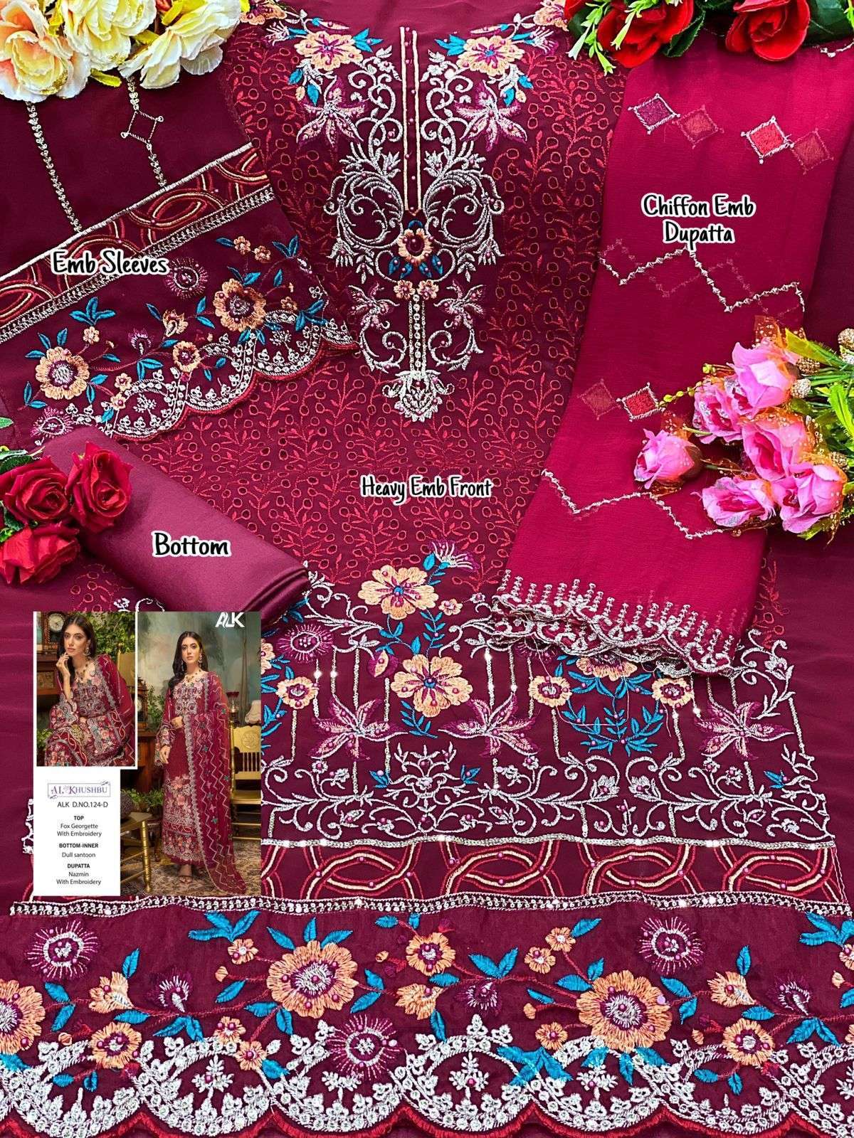 al khushbu alk 124 colors georgette embroidery pakistani dresses