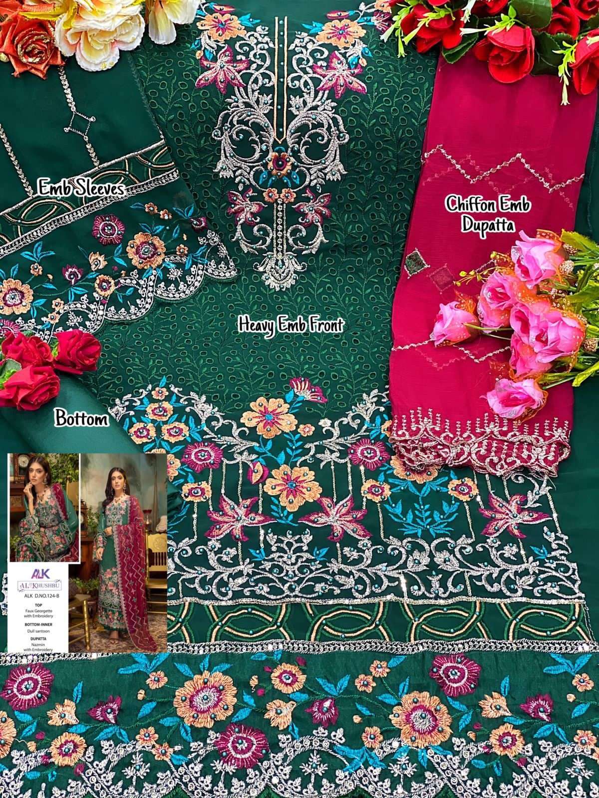 al khushbu alk 124 colors georgette embroidery pakistani dresses