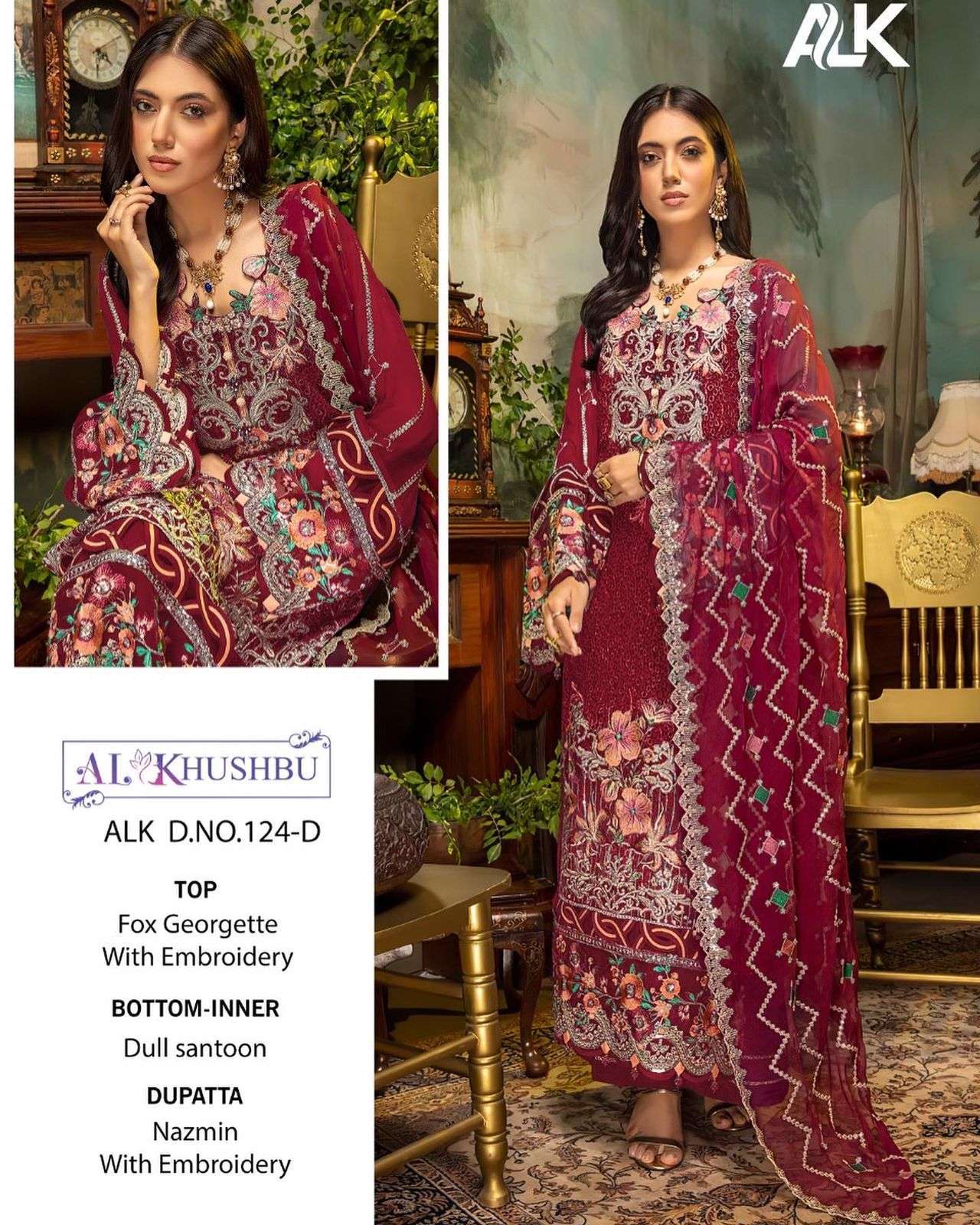 al khushbu alk 124 colors georgette embroidery pakistani dresses