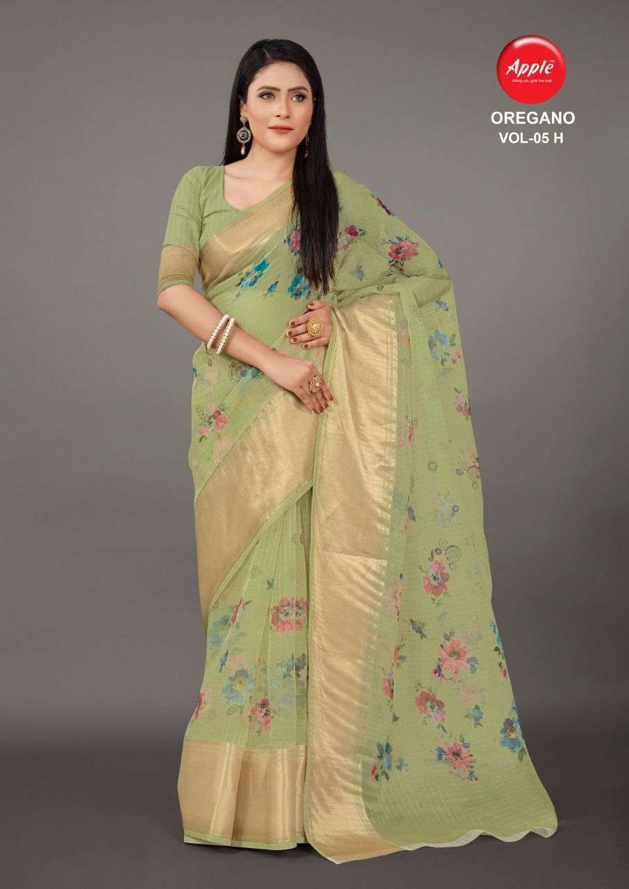 apple oregano vol 5 Organza with zari weaving border saree