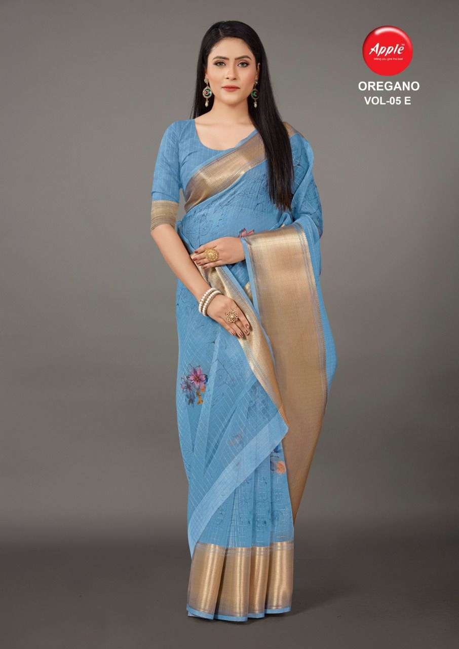 apple oregano vol 5 Organza with zari weaving border saree