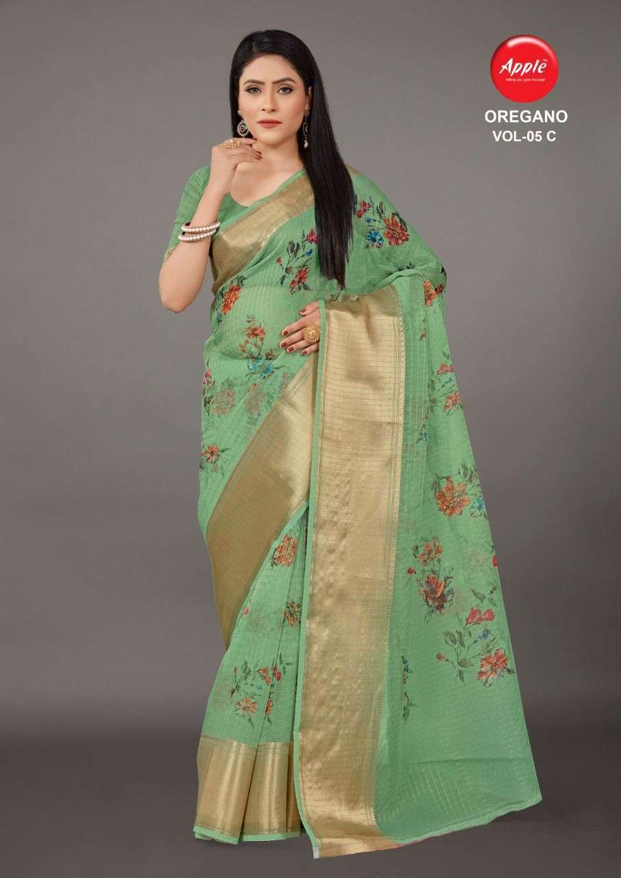 apple oregano vol 5 Organza with zari weaving border saree