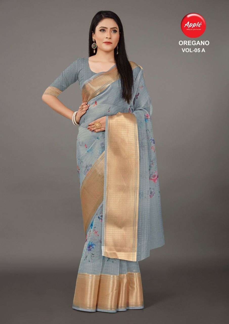 apple oregano vol 5 Organza with zari weaving border saree