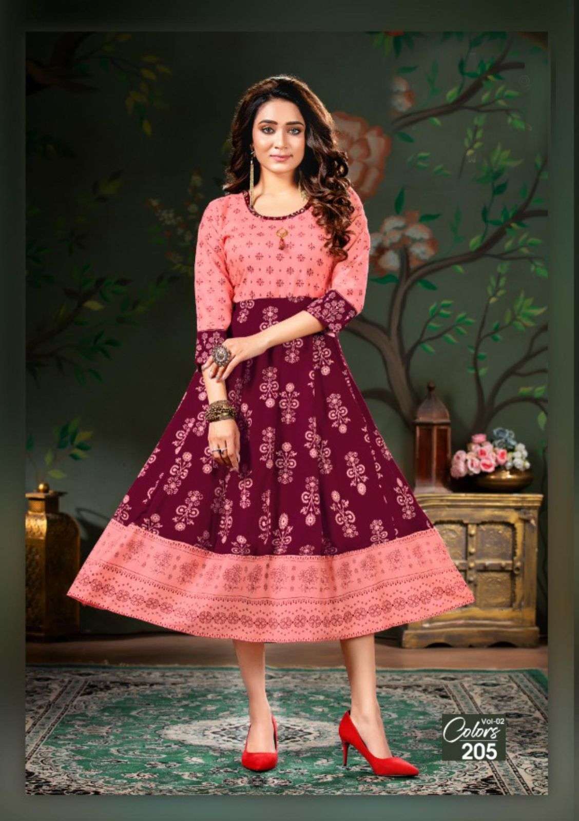 colors vol-2 series 201-206 heavy rayon slub with handwork kurti 