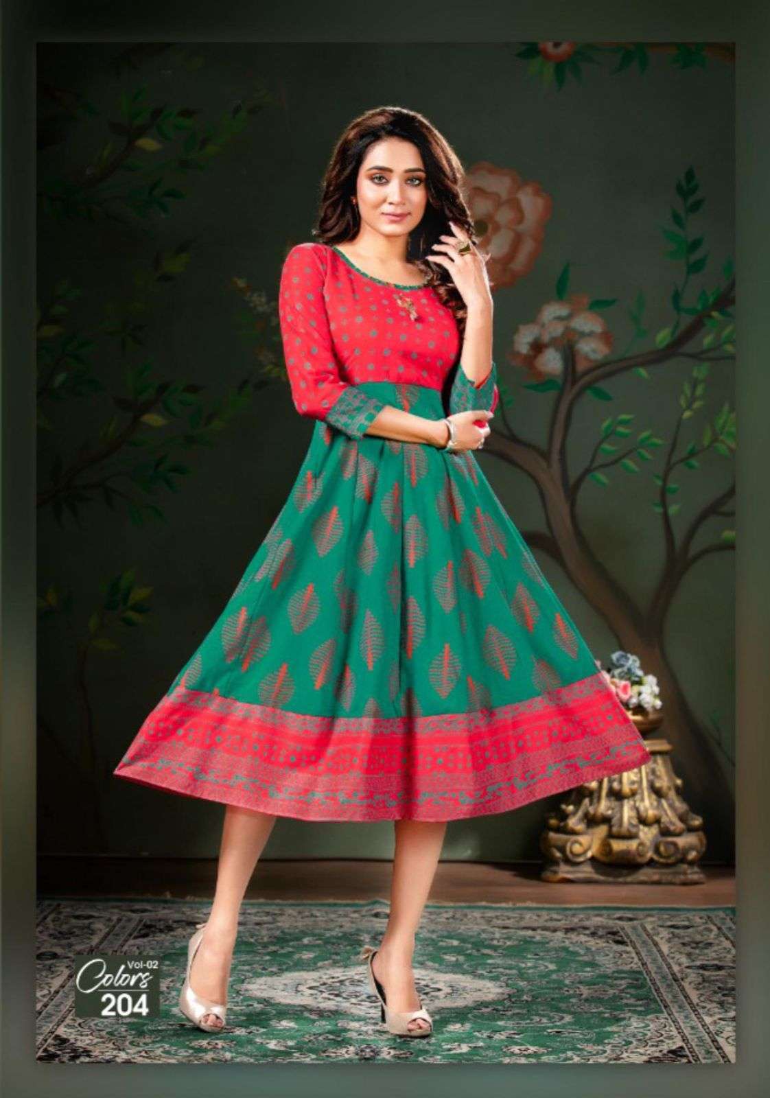 colors vol-2 series 201-206 heavy rayon slub with handwork kurti 