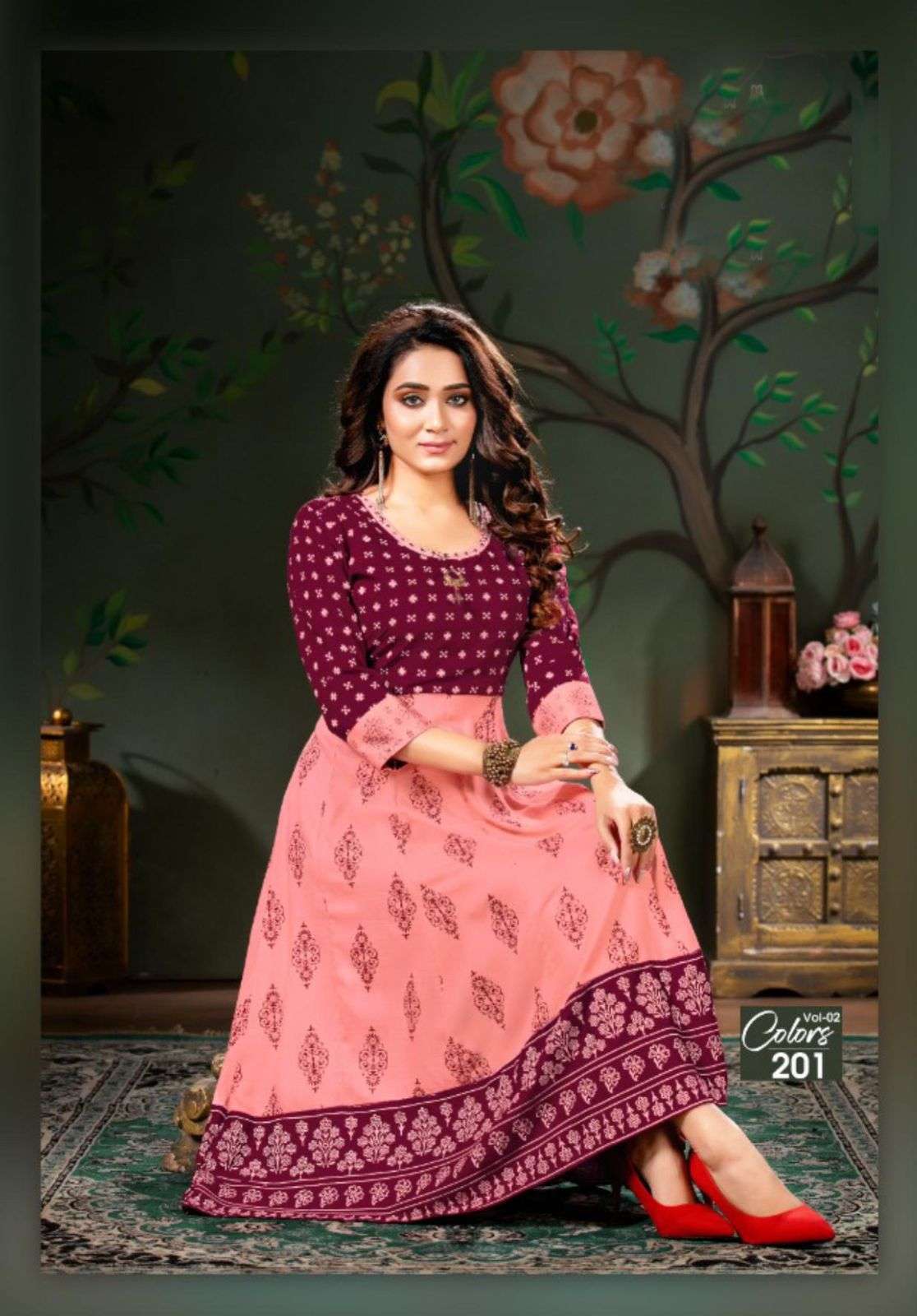 colors vol-2 series 201-206 heavy rayon slub with handwork kurti 