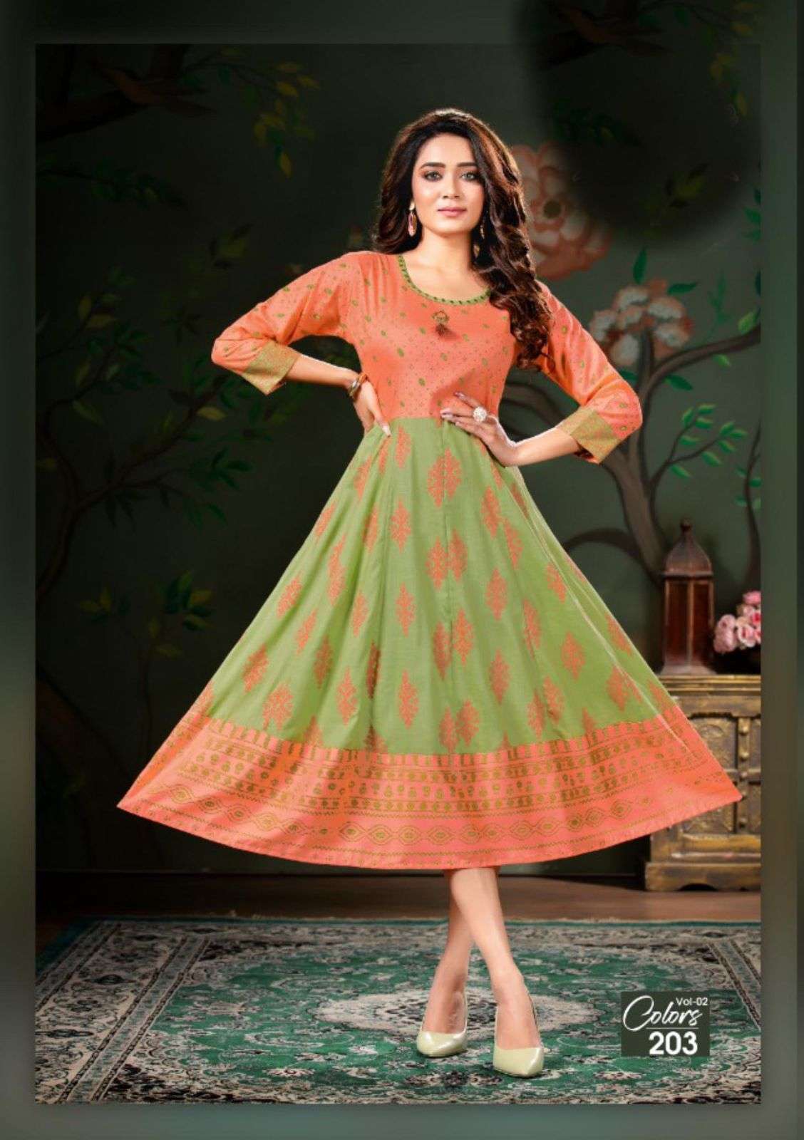 colors vol-2 series 201-206 heavy rayon slub with handwork kurti 