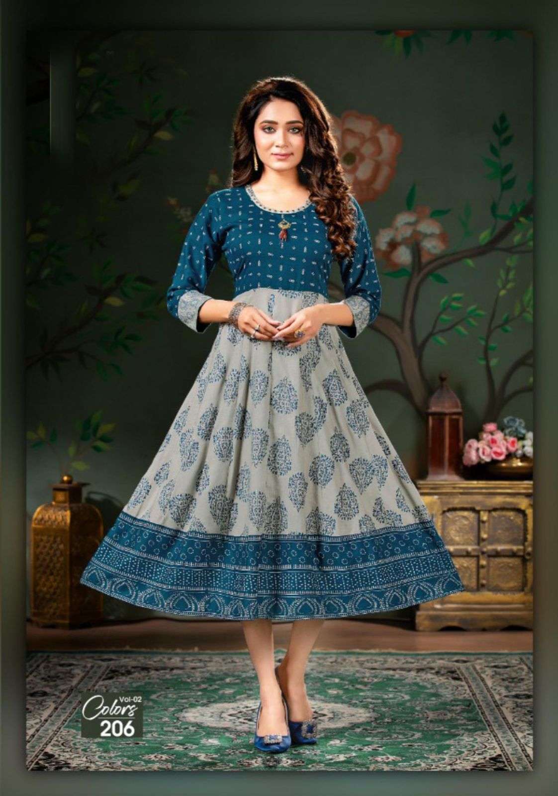 colors vol-2 series 201-206 heavy rayon slub with handwork kurti 