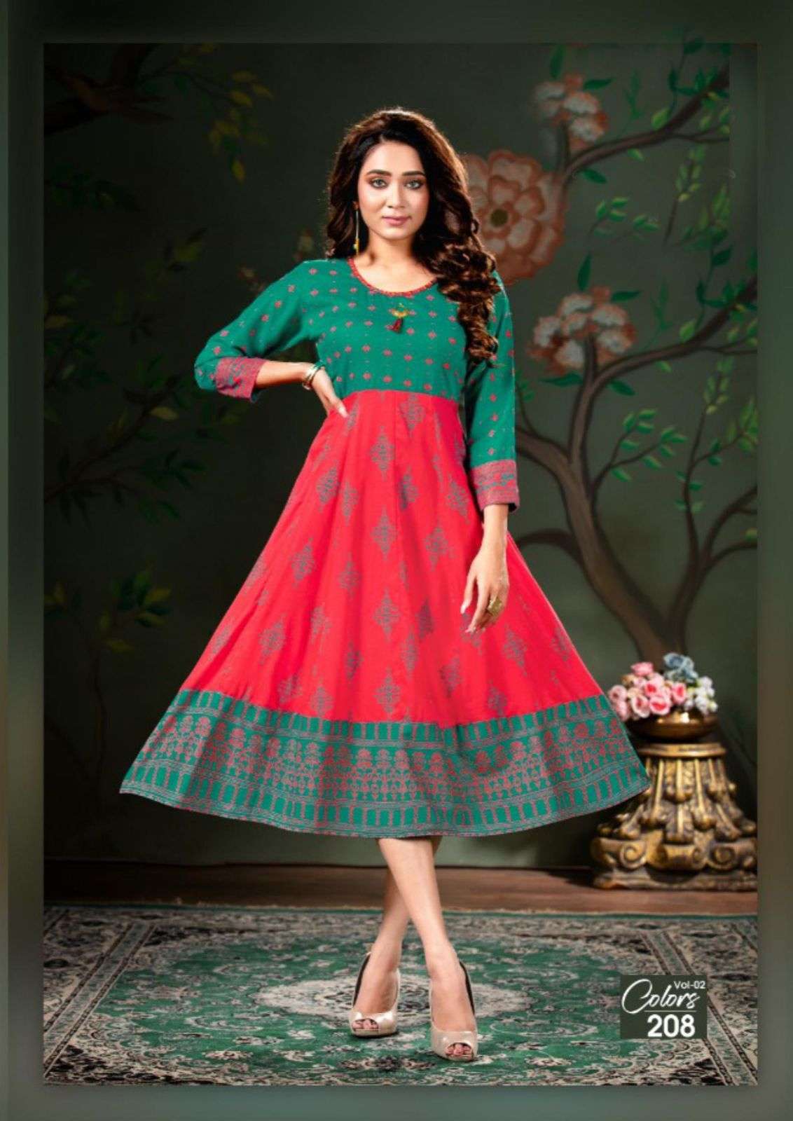 colors vol-2 series 201-206 heavy rayon slub with handwork kurti 