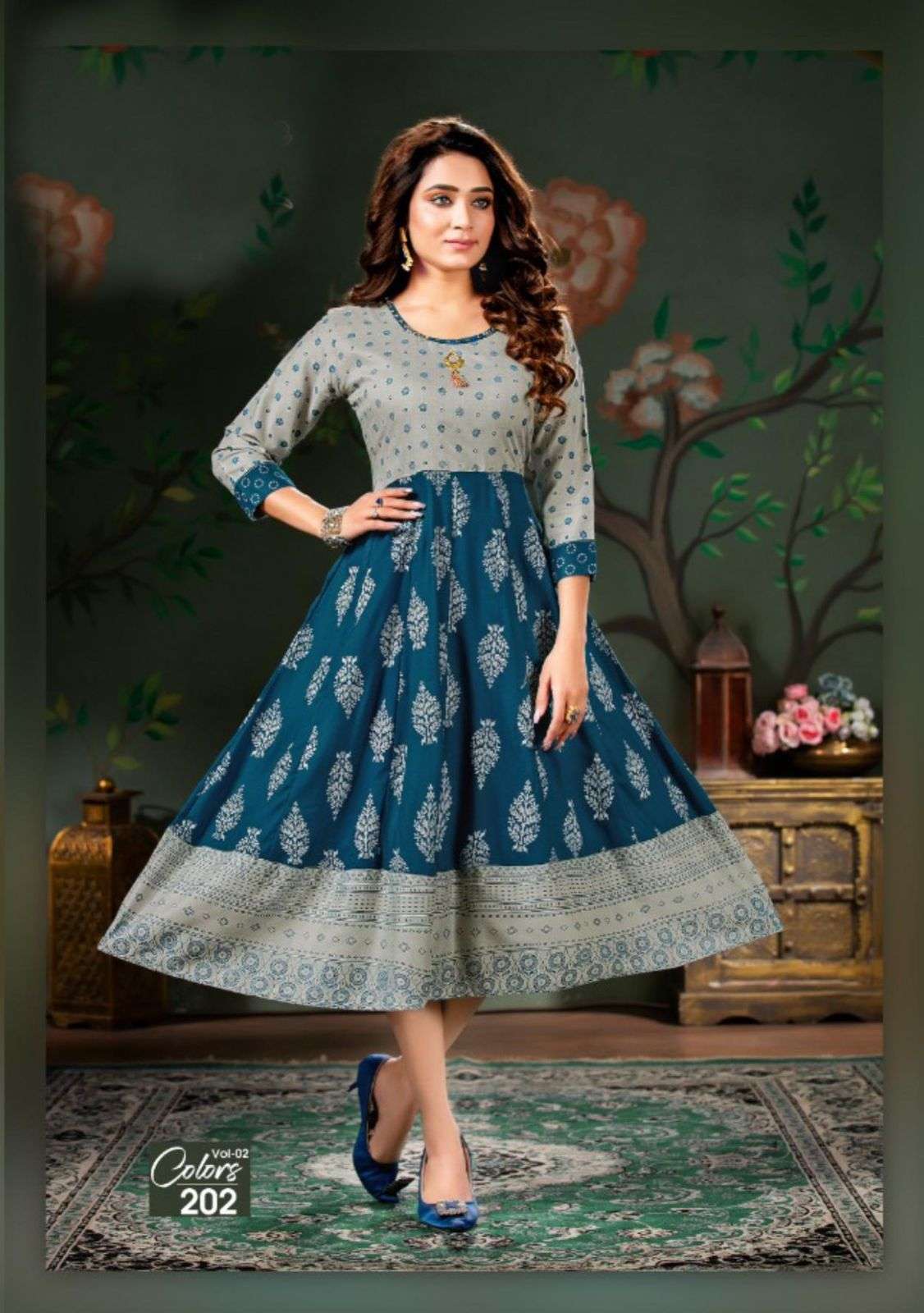 colors vol-2 series 201-206 heavy rayon slub with handwork kurti 