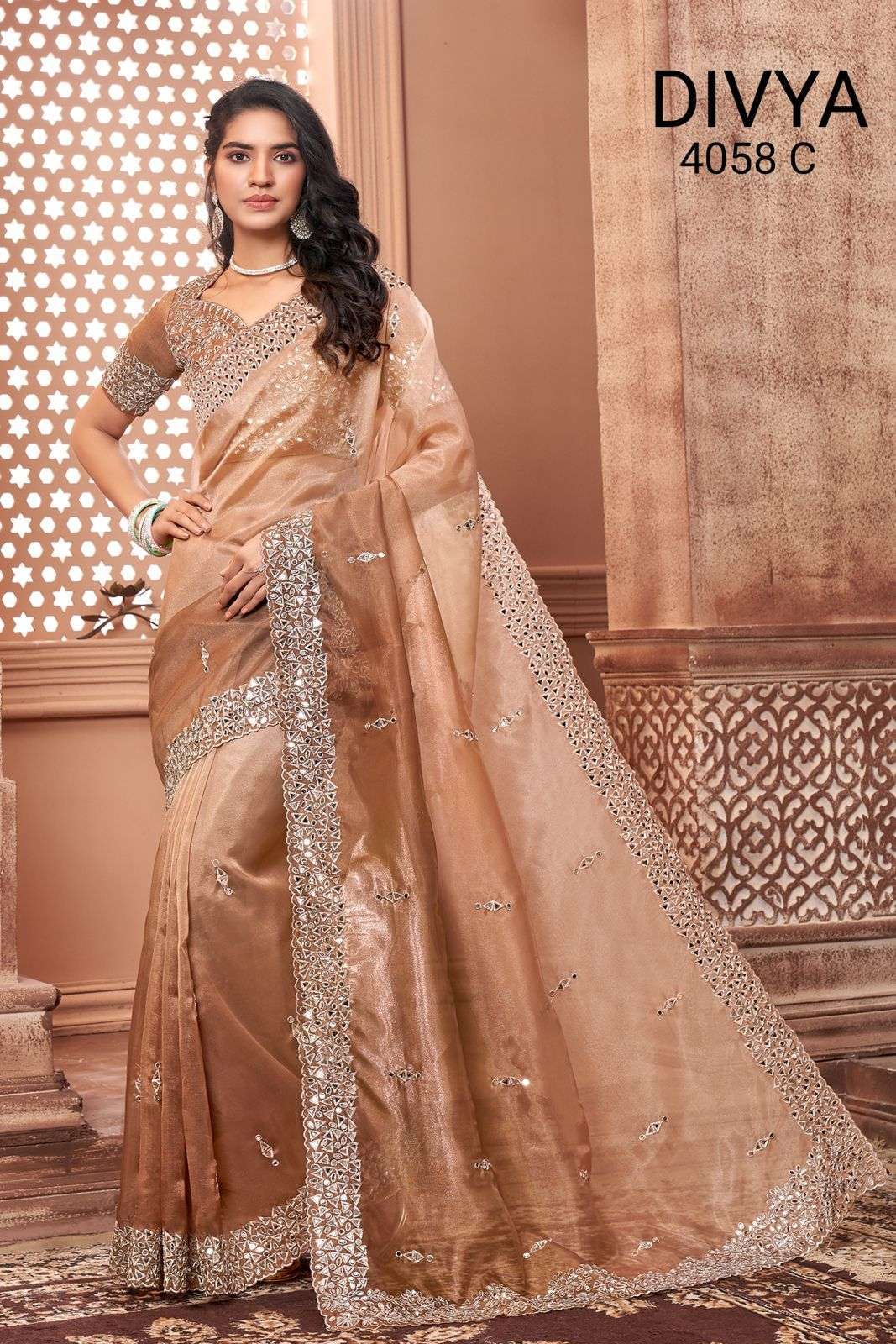 divya mirror vol 2 df 4058 organza mirror work saree