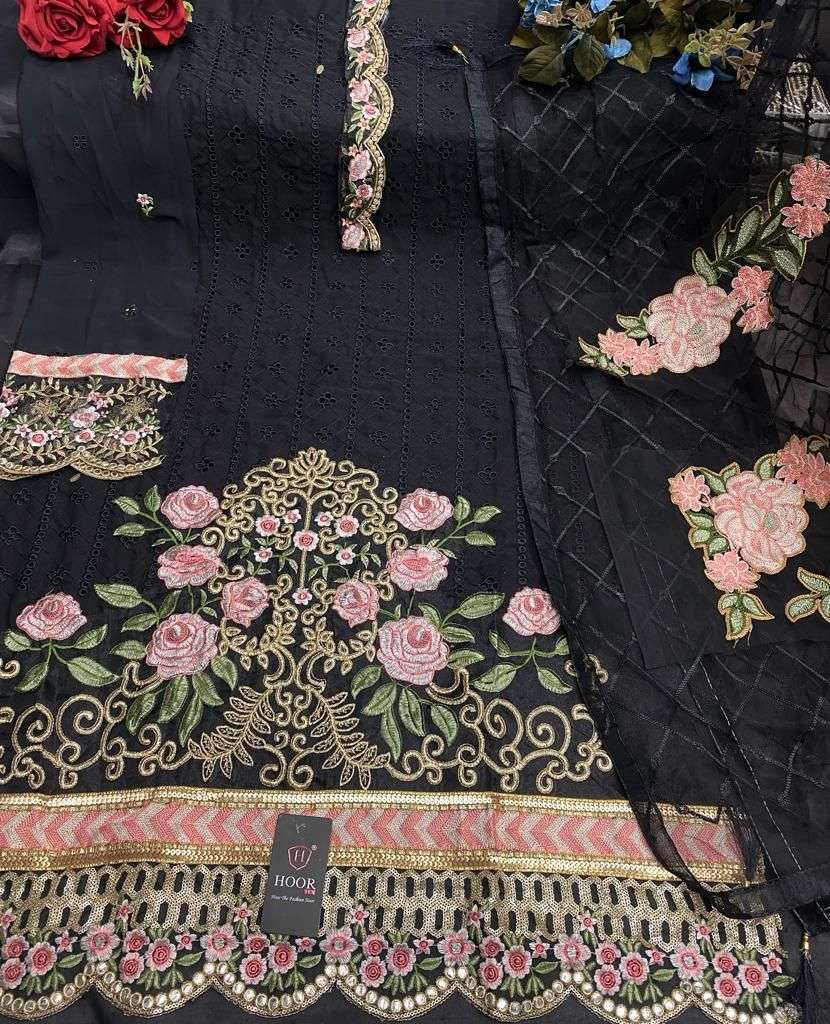 hoor tex 23022 colours Faux Georgette Embroidery Work suit