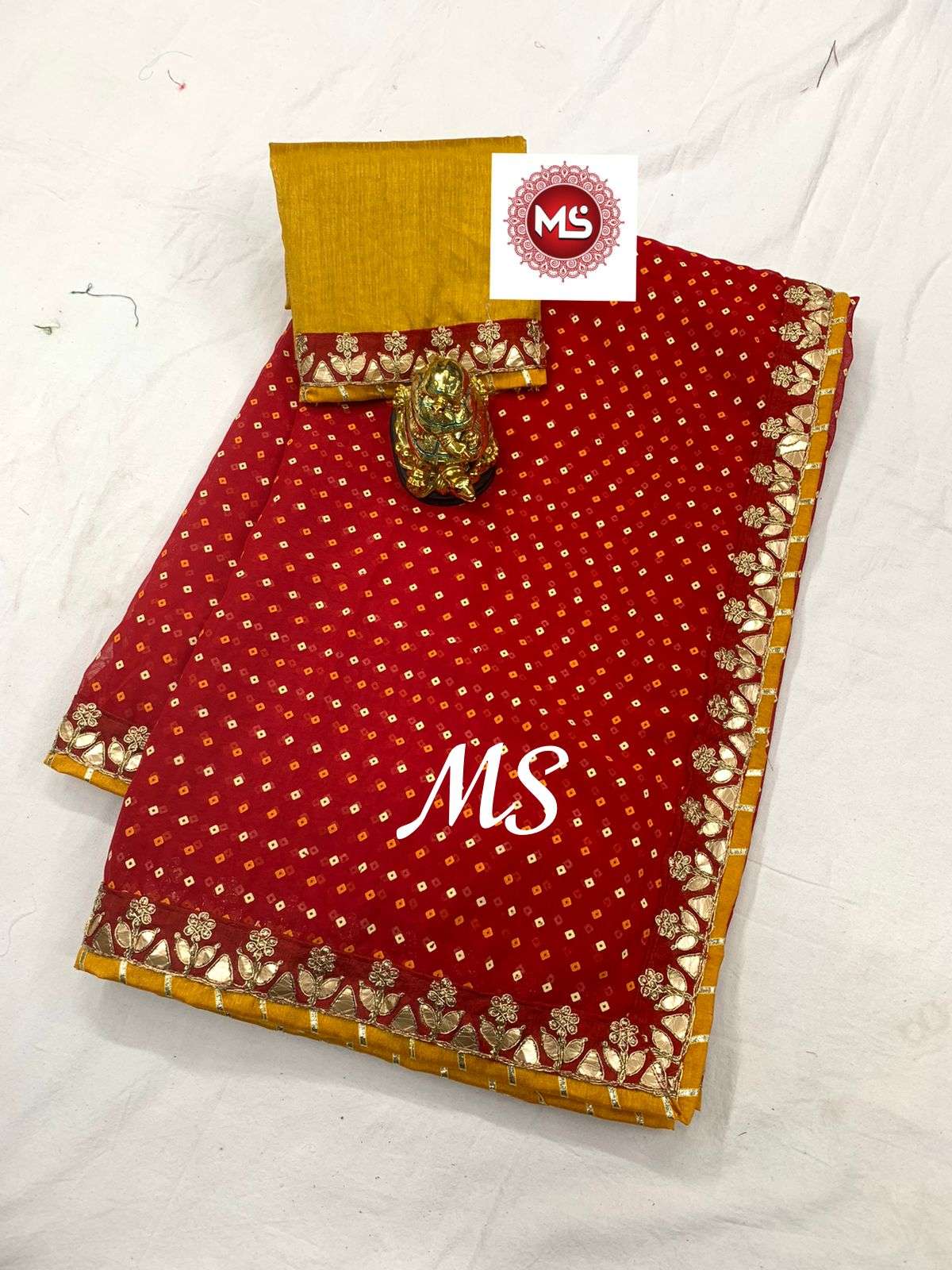 MS BRAND RED DESIGNER GEORGETTE BANDHANI SAREE 