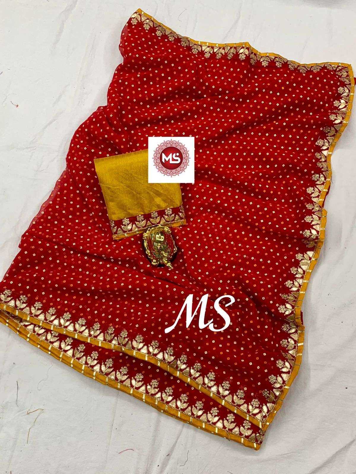 MS BRAND RED DESIGNER GEORGETTE BANDHANI SAREE 