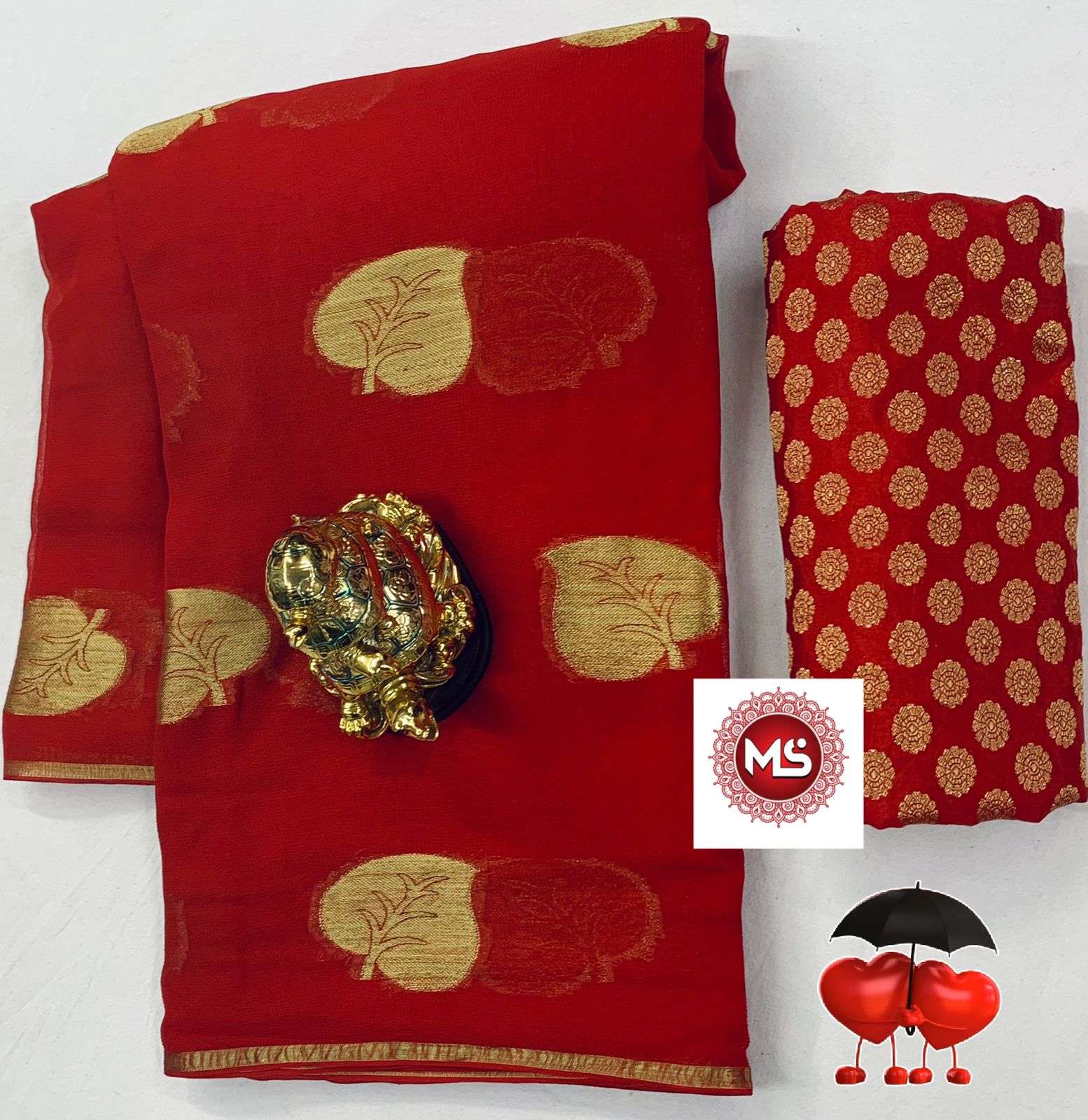 MS BRAND SUPER HIT RED DESIGNER PURE VISCOSE GEORGETTE SAREE 