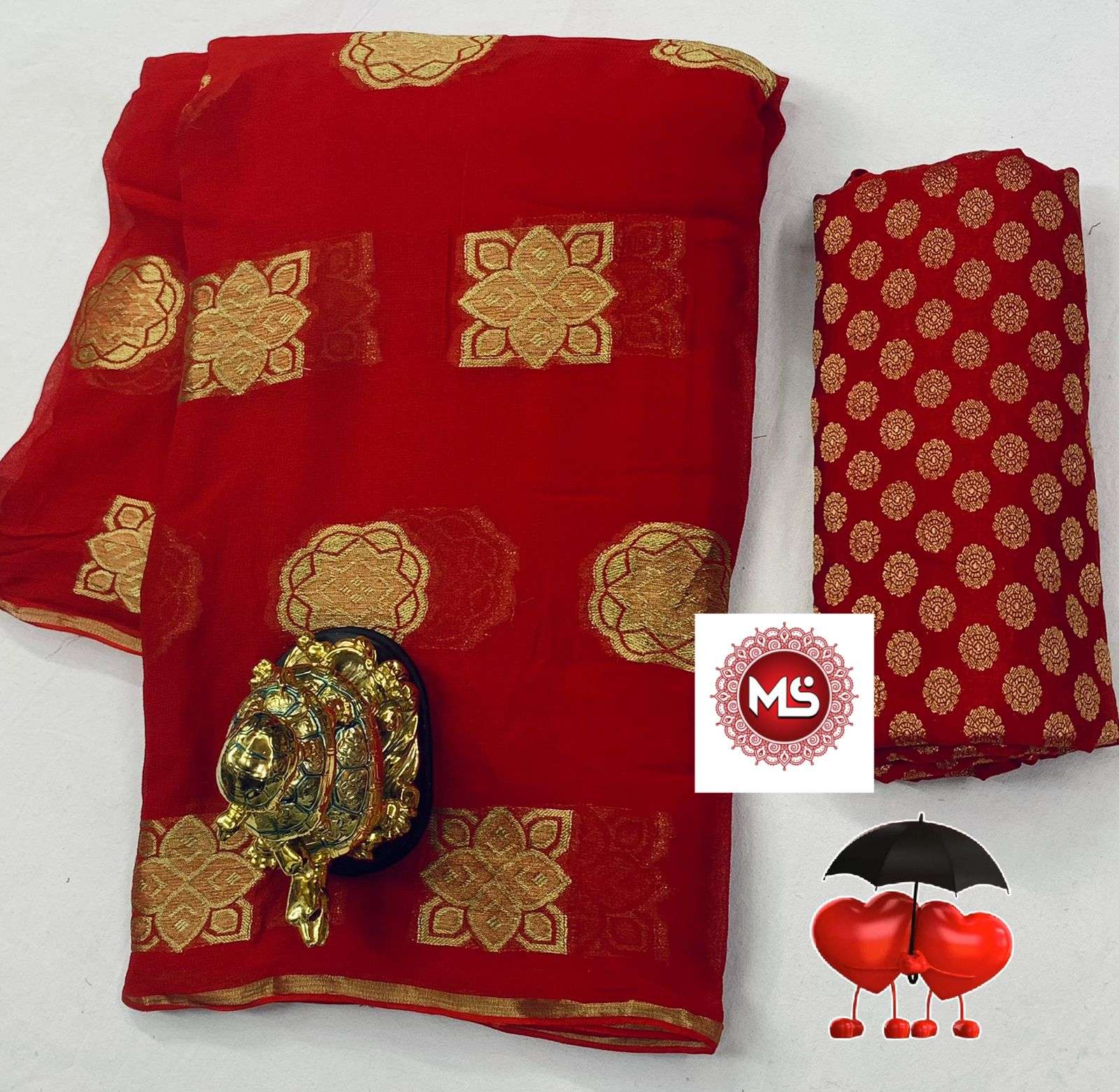 MS BRAND SUPER HIT RED DESIGNER PURE VISCOSE GEORGETTE SAREE 