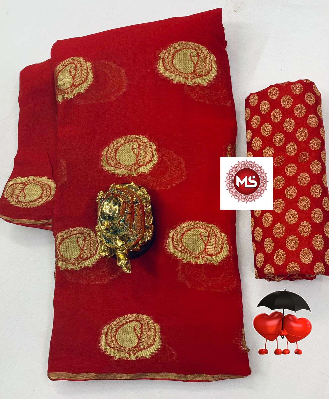 MS BRAND SUPER HIT RED DESIGNER PURE VISCOSE GEORGETTE SAREE 