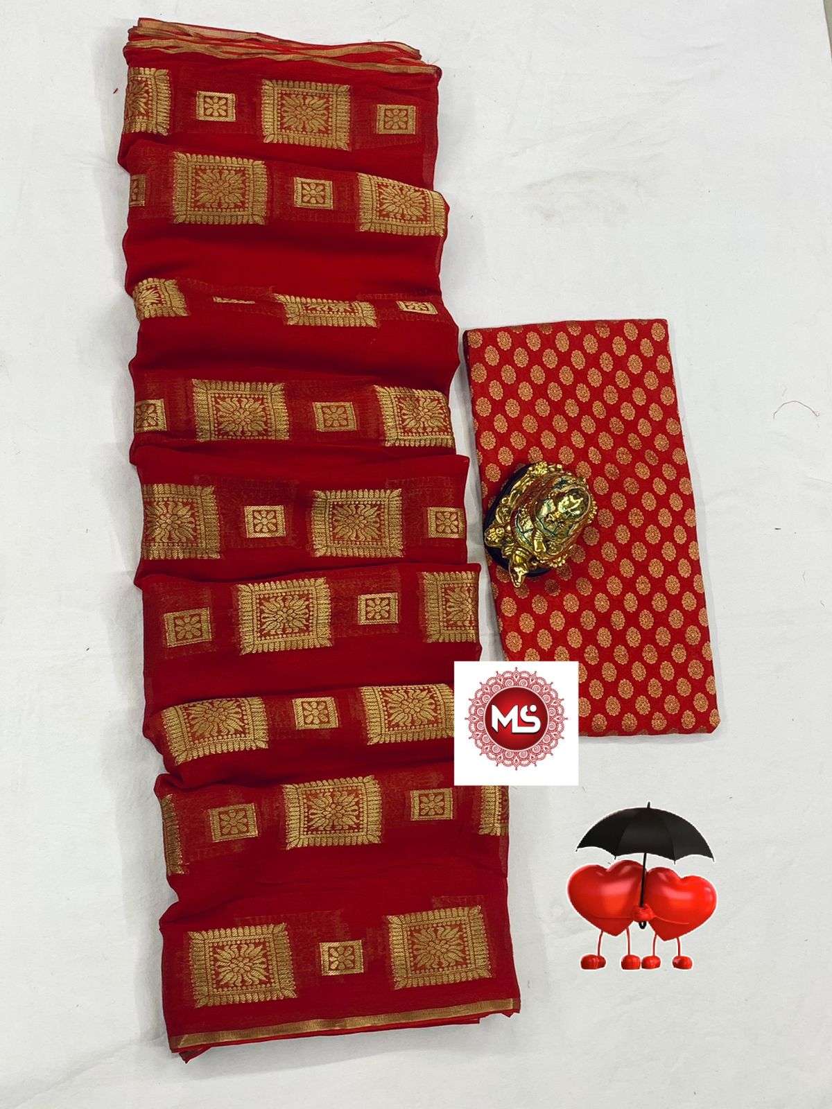MS BRAND SUPER HIT RED DESIGNER PURE VISCOSE GEORGETTE SAREE 