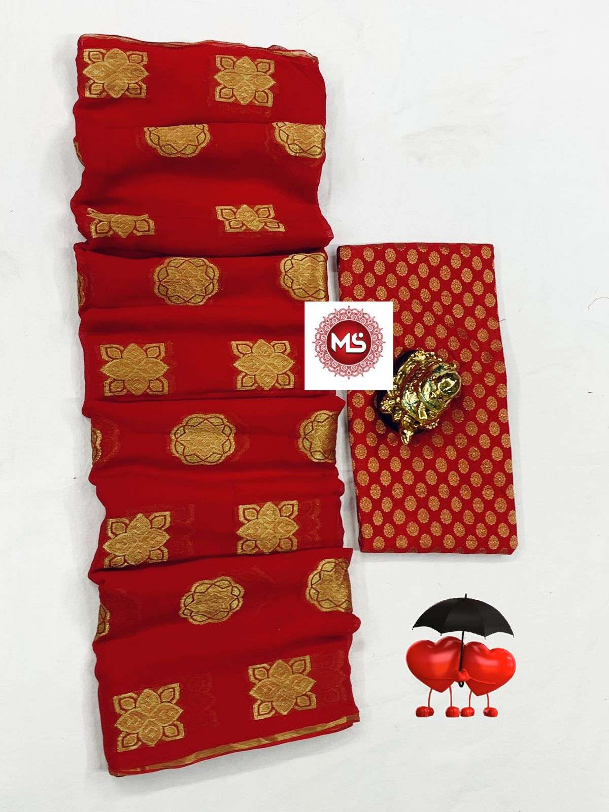 MS BRAND SUPER HIT RED DESIGNER PURE VISCOSE GEORGETTE SAREE 