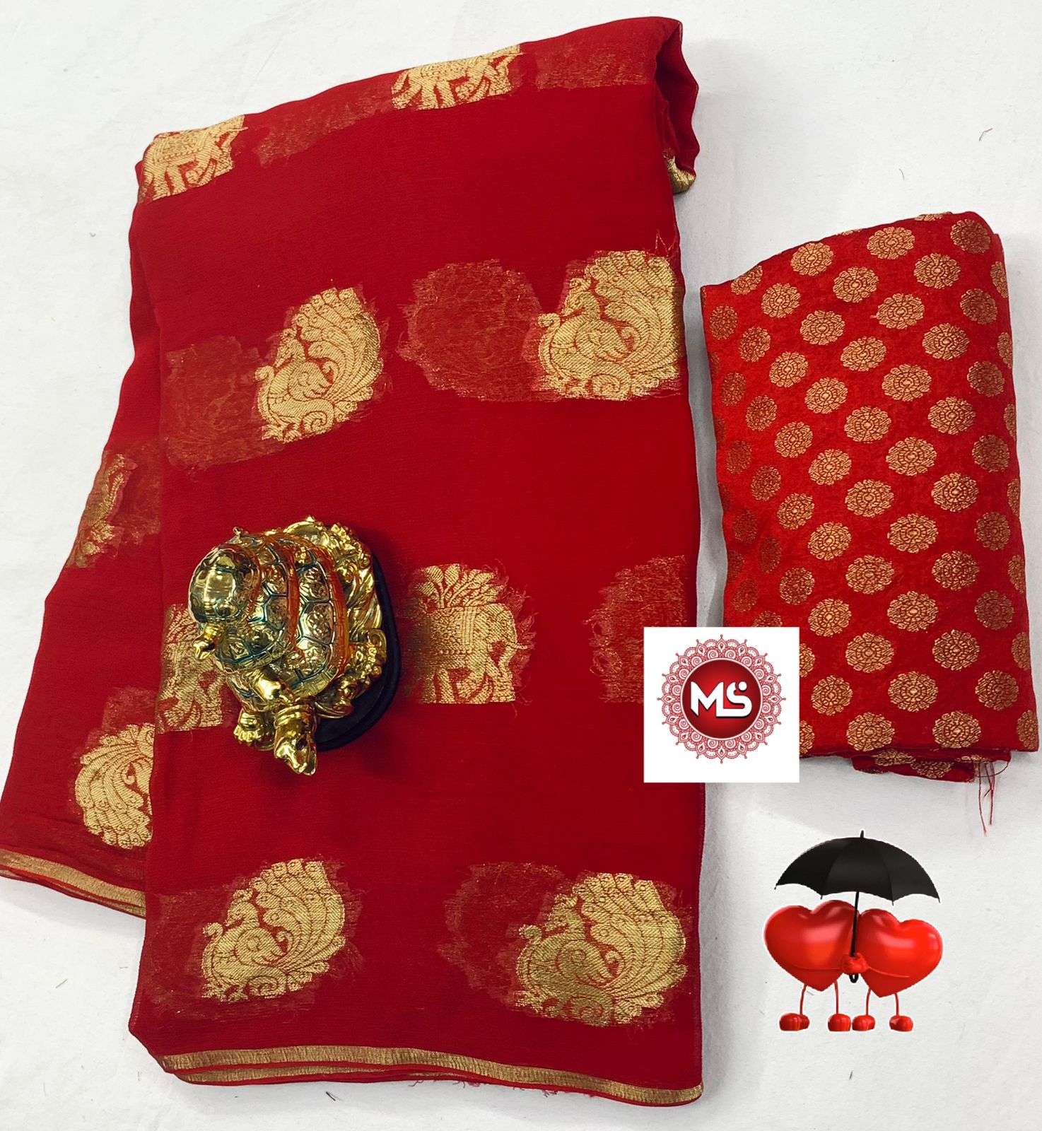 MS BRAND SUPER HIT RED DESIGNER PURE VISCOSE GEORGETTE SAREE 